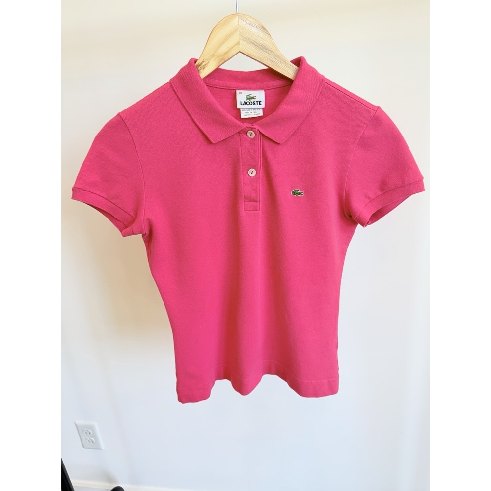 Lacoste Bright Pink Polo Short Womens Size 38 US 6 Crocodile